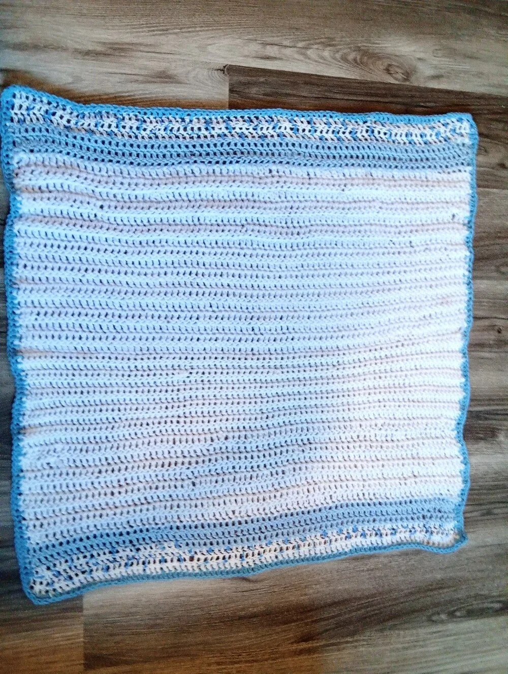 Handmade White and Light Blue Crochet Baby Blanket